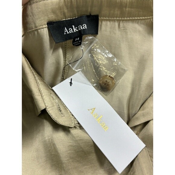 NWT Aakaa Vintage Gold Jumpsuit Khaki Shimmer Size Medium Satin Drawstring Waist - Picture 3 of 12